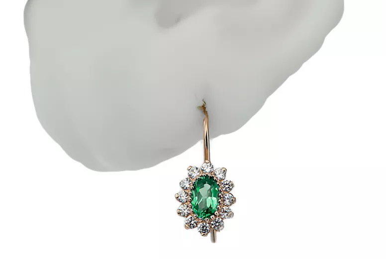 Earrings Vintage craft Emerald 14K Rose gold cec026r